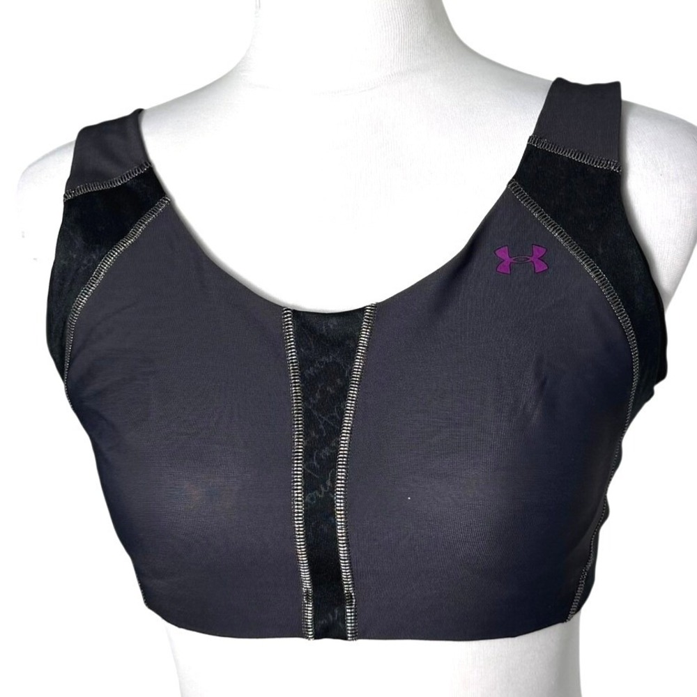 UNDER ARMOUR Womens 34DD Black Purple HeatGear Armour Bra High Impact Sports Bra
